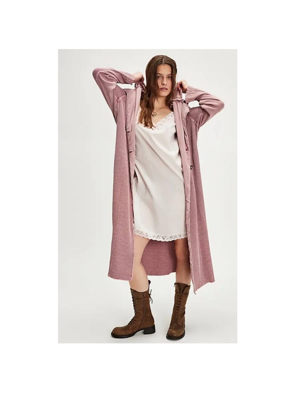 NWOT free  People Pink Hooded Maxi Dress